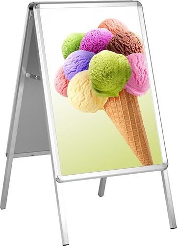 DISPLAY SALES Kundenstopper Plakatständer Indoor Rondo 32mm DIN A1 für Plakate 594 x 841 mm. Plakataufsteller mit UV-SCHUTZ/ Antireflexschutzfolie. STABILES Alurechteckprofil. Verchromte RUNDECKEN