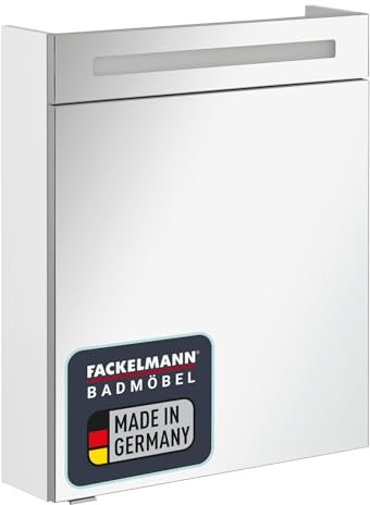 FACKELMANN B.CLEVER Spiegelschrank mit LED-Beleuchtung, 60 cm x 71 cm x 16 cm – Ideal für kleine Bäder, Korpus Weiß matt, Lichtfarbe Kaltweiß, Made in Germany