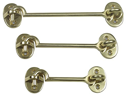 Amig - Aldabilla para contraventana - Cierre de seguridad tipo gancho - Pestillo para puertas correderas - Color: Dorado - Latón - Medidas: Ø5 x 75 mm