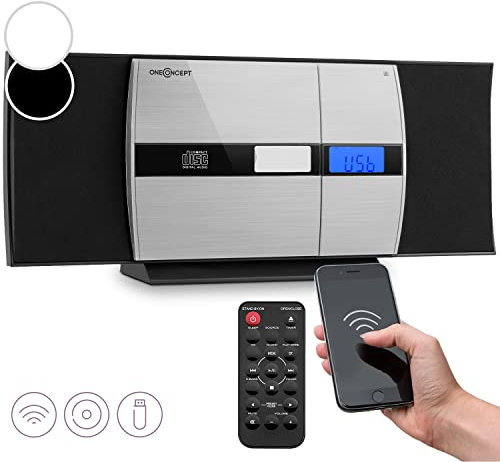 oneConcept Radio Portatile con Lettore CD HiFi, Radio FM Bluetooth e impianto Stereo Casa AUX + 2 Altoparlanti Integrati, Display LCD, Telecomando, Sveglia, MP3, SD, Impianto Hi Fi Stereo Casa Potente
