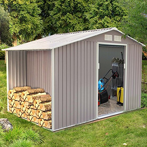 CONCEPT USINE - Abri de Jardin 8.72 m² Ventoux Gris - Cabane Extérieur en Metal avec Fondation - Atelier Rangement Outils et Vélos avec Abri Bûches en Acier Anti-Corrosion - Spacieux, Solide, Robuste