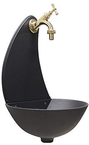 FONDERIA BONGIOVANNI |Wandbrunnen| Modell Luna| Farbe grau Gusseisen| mit Wasserhahn Modell 303L aus poliertem Messing| für Haus und Garten