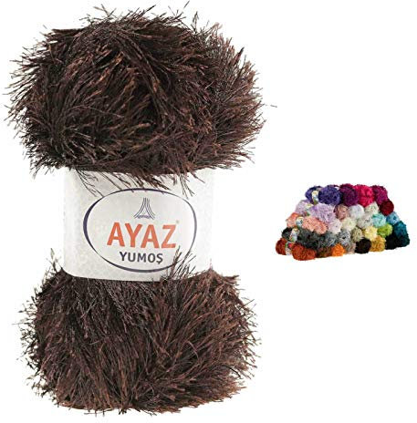 Fransen-Strickgarn Yumos 140m/100g Fancy Garn Strickwolle 40 Farben, Farbe:6195 schokobraun