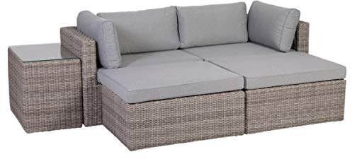Greemotion Lounge Set Multifuncional Palma, Juego de Muebles salón con múltiples Posibilidades de Montaje, salón de jardín Que Consta de 2 sillones de Esquina, 2 taburetes, 1 Mesa