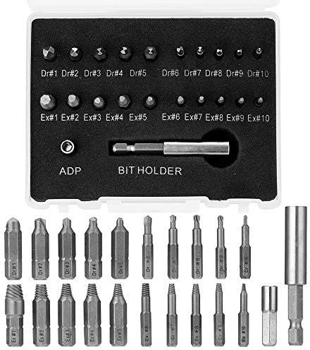 Gasea 22 Pcs Damaged Screw Extractor Set Bolt Extractor Screw Removal Tool | HSS Stripped Screw Remover with Magnetic Extension Bit Holder and Socket Adapter Kit for Damaged Broken Stripped Screws