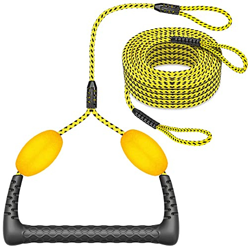 SELEWARE Water Ski Rope with Soft Rubber Handle, 2 Floats, 2 Sections - Boat Tow for Waterboard, Towable Tube - 4000 lbs Capacity, 75 ft