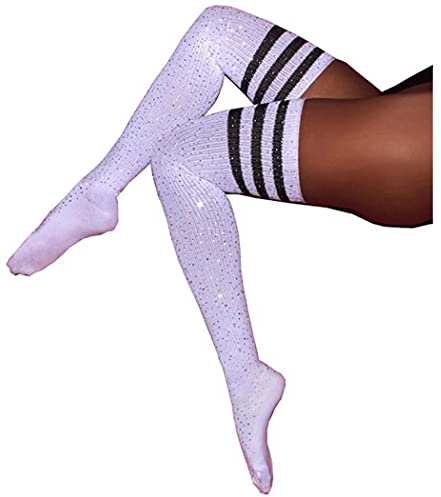 Jerany Calze sopra il ginocchio con strass caldo cotone calzini alti cheerleader per donne e ragazze, nero, taglia unica