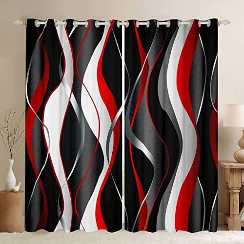 Loussiesd Red Grey Black Curtains Geometric Spiral Pattern Window Drapes for Kids Boys Girl Modern Abstract 30%-50% Blackout Curtain Grey White Window Treatments W46*L72