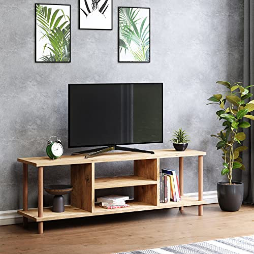 [en.casa] Mueble TV Mesa de Televisión con 2 Compartimientos Salón Dormitorio Estable Aglomerado/Madera de Haya 43 x 120 x 29 cm Efecto Madera