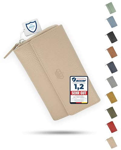Baur - Große Damen Geldbörse aus echtem Leder mit RFID-Schutz (Taupe) | Großes Portemonnaie, 14 Kartenfächer, Druckknopfverschluss, Münzfach mit Reißverschluss, geprägtes Rindsleder