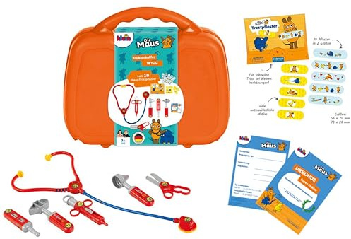Theo Klein 4305 Die Maus Arztkoffer | Interaktives Rollenspiel-Set mit viel Zubehör | Offizielles Lizenz-Produkt | Motorik-Spielzeug für Kinder ab 3 Jahren