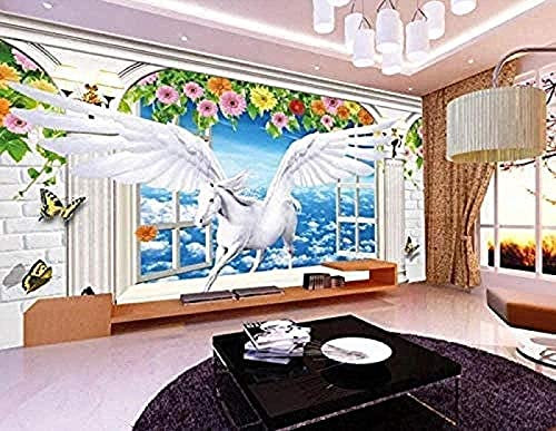 XLMING Dream Blue Sky Pegasus Window Flower Vine Wallpaper Sala de estar Dormitorio Children'S Room Wallpaper Decoración Fotomural Sala De Estar Pared Pintado Papel Tapiz No Tejido-430cm×300cm