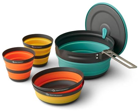 Sea to Summit Kit da cucina pieghevole ultraleggero per 2 persone (1 pentola, 2 ciotole, 2 tazze) in silicone per uso alimentare, alluminio anodizzato duro