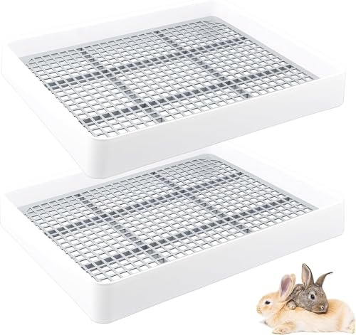 2 Pcs Rabbit Large Litter Box, Guinea Pig Training Pan Cage with Toilet Tray, Potty Trainner for Rats, Hamsters, Ferret, Bunny Small Animals, 38 x 31 x 6.6cm (15 x 12.2 x 2.6 Inch)