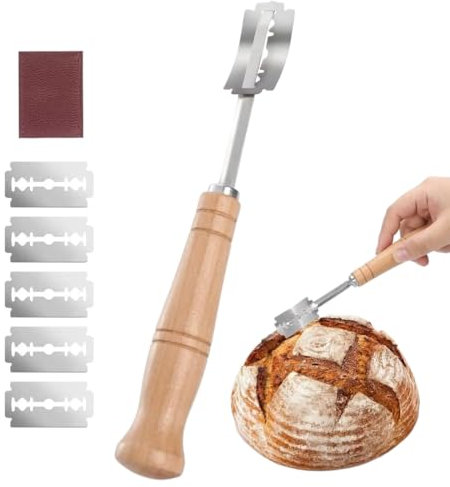 QEQSHQO Bäckermesser Teigmesser Baguettemesser Brot Lahm Scoring Tool Set Brot Bäcker Cutter mit 5 Brotklinge Bäckerklinge Ritzmesser zum Einschneiden von Baguette Teigmesser für DIY Brot Backen