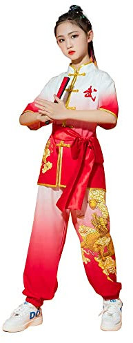 Kinder Kung Fu Anzug Chinese Martial Art Clothing Set Tai Chi Uniform Modern Performance Kostüm Für Mädchen Jungen red-120cm