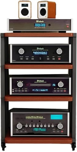 Yoeoefuo HiFi Rack Druckertisch Mit Rollen Geräte-Rack 4-stufige Offenes Lagerregal Standregal Mit Höhenverstellbaren Holzplatten Lautsprecher-Rack Plattenspieler-Regal AV-Rack(Style 1)