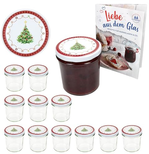 MamboCat 12er Set Sturzglas 350 ml mit Twist-Off-Deckel Weihnachtstraum I Einmachgläser + to 82 Deckel + GRATIS Rezeptheft I Vorratsgläser einkochen & konservieren