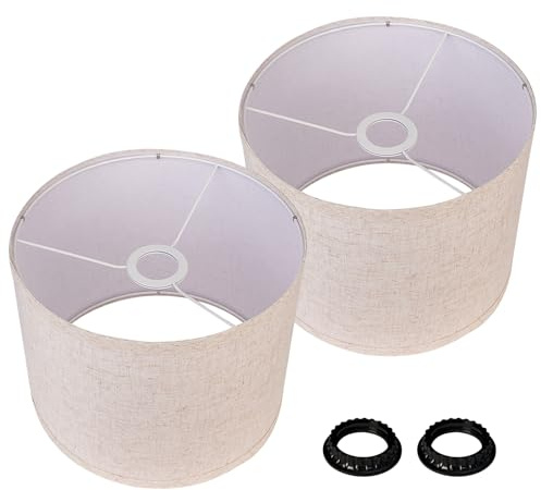 LIANHENG Stoff Lampenschirm, Ø 28cm, Mittlerer Trommel Lampenschirm für Tischlampe Stehlampen, Naturleinen Leicht zu montierende, E27 Fassung, 11 x 8.85 (Weiß)
