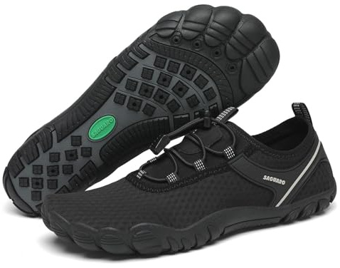 SAGUARO Badeschuhe Wasserschuhe Barfuss Schuhe Damen Herren Barfußschuhe Schnelltrocknende Schwimmschuhe rutschfeste Strandschuhe Aquaschuhe mit Dicker Sohle Ganz Schwarz,Gr.43