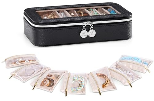 Lolalet Pochette Bijoux Voyage Velours, Trousse Bijoux Voyage, Sac Rangement Bijoux pour Colliers Boucles d'Oreilles Bagues Bracelets -Lot de 7, Noir