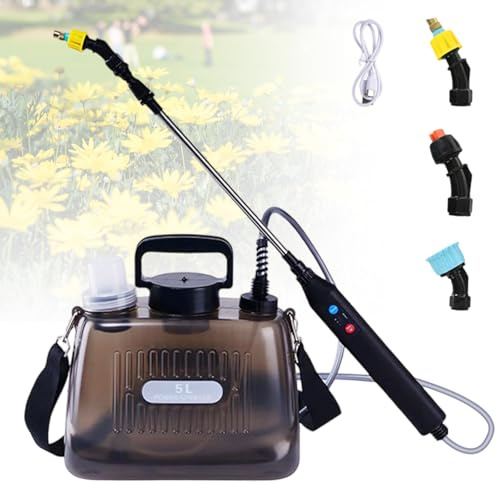 Elektrisk växtspruta, batteridriven trädgårdsspruta, ogrässpruta, bärbar vattenspruta med 3 munstycken för gräsmatta och trädgård (5 L/1,35 gallon)