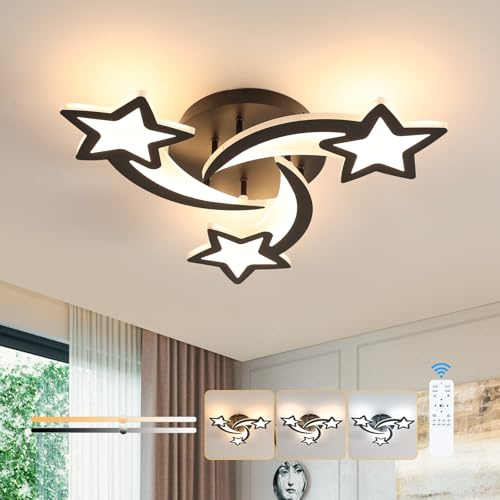 Osairous Lampadario da Soffitto Dimmerabile con Telecomando, Plafoniera LED 40W 3650lm, Lampadario LED Design forma di stella per Camera da Letto, Soggiorno, Sala da Pranzo, 3000K-6500K Nero