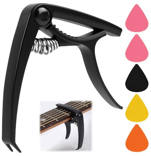 Guitar Capo, Guitar Capo for Acoustic and Electric Guitars, with 6 Guitar Picks, with Comfort Grip，2 in 1 Ergonomic Zinc Alloy Trigger Capo, Bridge Pin Puller, Classical Guitar