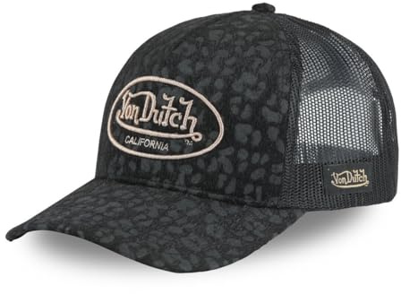 Von Dutch Cap Herren und Damen, Trucker Leopard, Schwarz B | Unisex, Erwachsene 55,5-60cm, Effekt Glänzend, Verschluss Snapback, Steifes Mesh, Gebogener Schirm, Streetwear