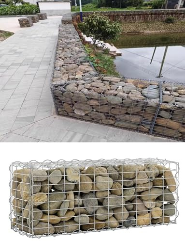 Galvanized Steel Gabion Baskets with Cover - Heavy Duty Rock Wall Cages for Retaining Walls, Garden Landscaping & Patio Design​(5x5cm/2x2in,50x100x200cm)