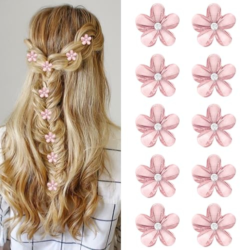 10 Pinzas de Pelo Flor Rosa - Mini Pinzas de Strass de 2 cm para Niñas y Mujeres, Boda y Uso Diario