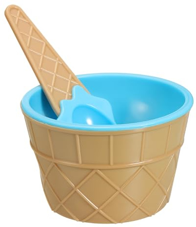 sourcing map 6 Pack Ice Cream Cups with Spoons, Reusable Plastic Ice Cream Bowls Candy Color Frozen Yogurt Dessert Bowl for Birthday Decorations Summer Holiday Supplies, Sky Blue