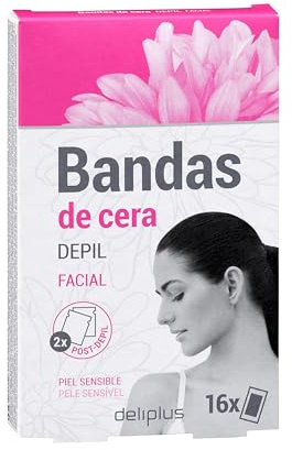 Bandas de cera facial Deliplus piel sensible | depilación en frío | Caja 16 bandas