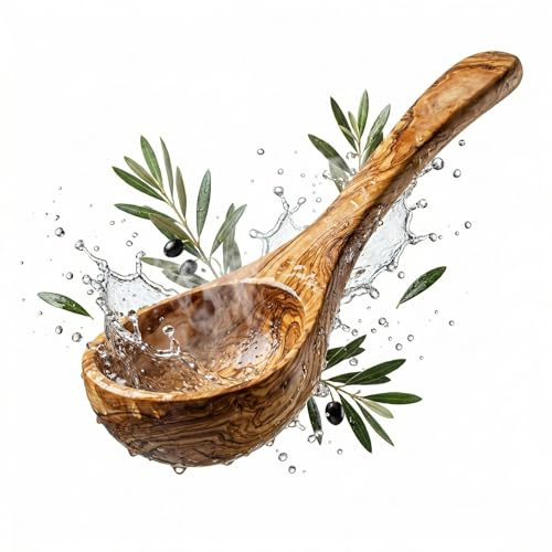 Saunakelle aus Olivenholz mit Gravur - Personalisierbare Aufgusskelle langlebig & hitzebeständig - Sauna Zubehör Saunalöffel Geschenkidee (Mit Gravur, 30 cm)