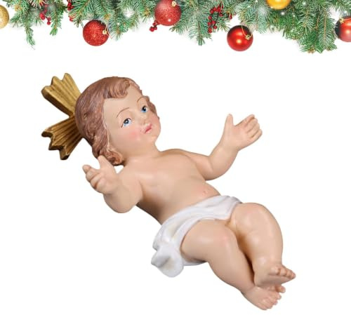 Infant Jesus In Manger Statue, Jesus In The Manger Juldekor Harts julkrubba | Resin Nativity Skulptur Heliga familjen Nativity Figur, julbord mittpunkt, realistisk detalj för matbord öp