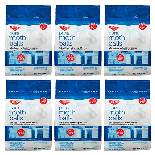 Enoz para Moth Balls with No Clinging Odor, Kills Clothes Moths, Carpet Beetles, Eggs and Larvae (20 oz Bag, 6 Pack)