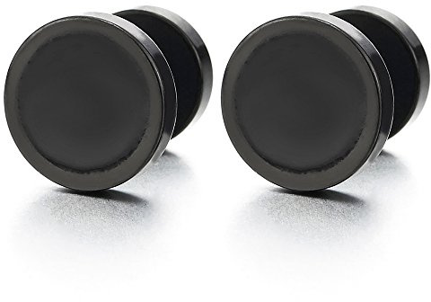 Nero Cerchio Orecchini con Smalto, Uomo Donna Finto Dilatatore Fake Cheater Plug Gauges, Acciaio Inossidabile, 1 Paio