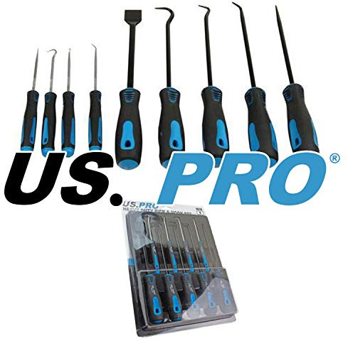 US PRO 9pc Heavy Duty Pick & Hook Set 5035 Lot de 9 Crochets et grattoirs résistants, Noir/Bleu
