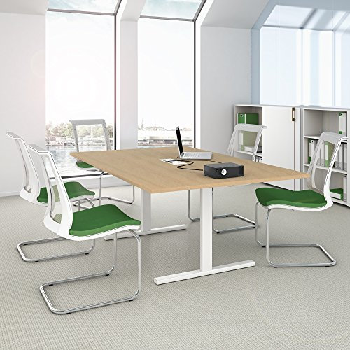 Weber Büro Easy Konferenztisch 200x120 cm Ahorn mit ELEKTRIFIZIERUNG Besprechungstisch Tisch, Gestellfarbe:Weiß