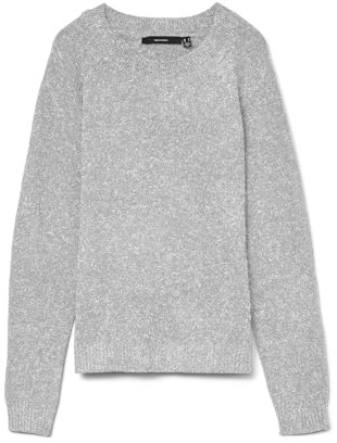 VERO MODA dam VMDOFFY LS O-hals blus GA NOOS 10201022, Grå (ljusgrå melange), XL