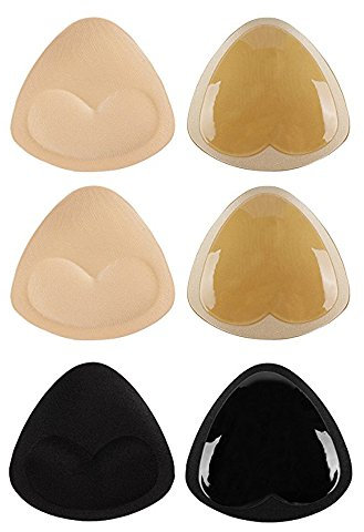 TopBine 3 Paar BH Pads Selbstklebende Einsätze Abnehmbare Push Up Brustvergrößerer für Bikini, Tri-Winkel Form, Schwarz und Beige (2 Beig 1 Black （2）)