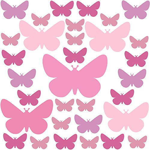 PREMYO 32 Schmetterlinge Wandsticker Kinderzimmer Mädchen - Wandtattoo - Wandaufkleber Selbstklebend Pastell Rosa