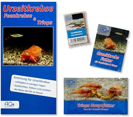AQ4Aquaristik Triops mauritanicus (grün) - Starter Set Urzeitkrebse Eier - mit Aufzuchtfutter, Hauptfutter und Anleitung | für Aquarium, Triops, Fische, Garnelen, Schnecken