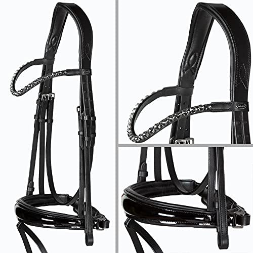 Heinick-Reitsport Trense anatomisch Performance Schwarz Lack konisches RH Zaumhaken ~ Vollblut ~ Auswahl (Glow-Ash)