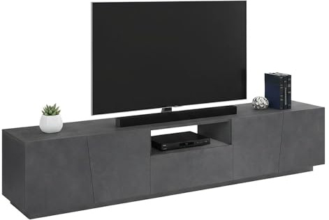 Dmora - Meuble TV Paul, Buffet bas de salon, Base pour meuble TV, 100% Made in Italy, 220x43h46 cm, Ardoise, avec lumière LED