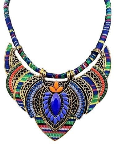 YAZILIND Bohemian Halsketten Ethnic Style Chunky Colorful Ethnic Festival Tribal Perlen Bib Kragen Choker Kostüm Halskette Schmuck (#2)