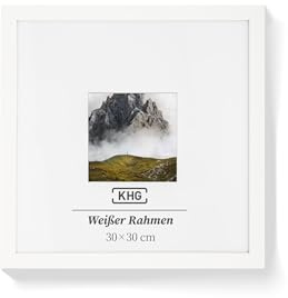 KHG Premium-Bilderrahmen 30x30 cm weiß, stabile Glasfront, für Zuhause | hochwertiges Passepartout & MDF-Holzrahmen für Fotos, Poster, Zertifikate & Collagen, vielseitig einsetzbar