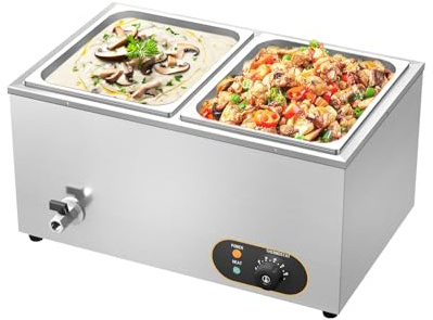 MOOTACO Bain Marie Électrique en Acier Inoxydable, Température réglable, 2X 1/2 GN Récipients avec Couvercle, 1500W Chauffe-Plats Buffet,Température réglable 30°C - 85 °C