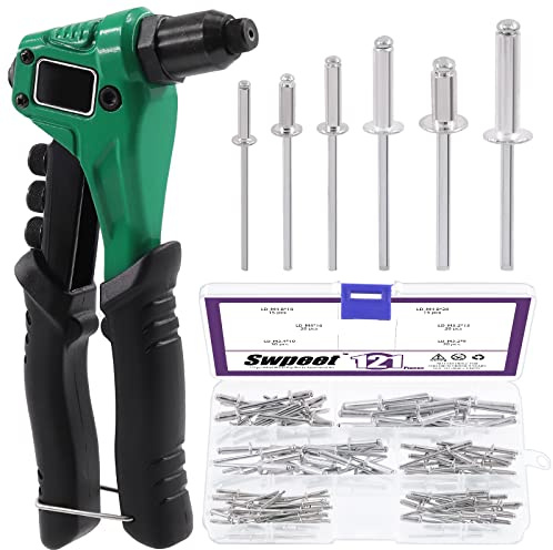 Swpeet 120 Pcs Rivets with 1Pcs Rivet Gun for Plastic, Metal, Leather
