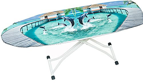 Treer Baumwollbezug Bügelbrettbezug für Dampfbügeleisen mit 4 Clips Bügeltischbezug Weich Komfort Polster Bezug für Bügeltischbezug mit Kordelzug (140x50cm,Delphin)